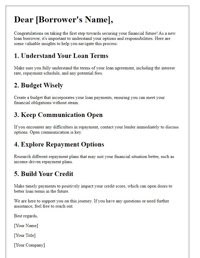 Letter template of Valuable Insights for New Loan Borrowers