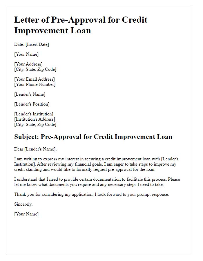 Letter template of credit improvement loan pre-approval