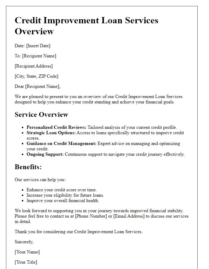 Letter template of credit improvement loan services overview