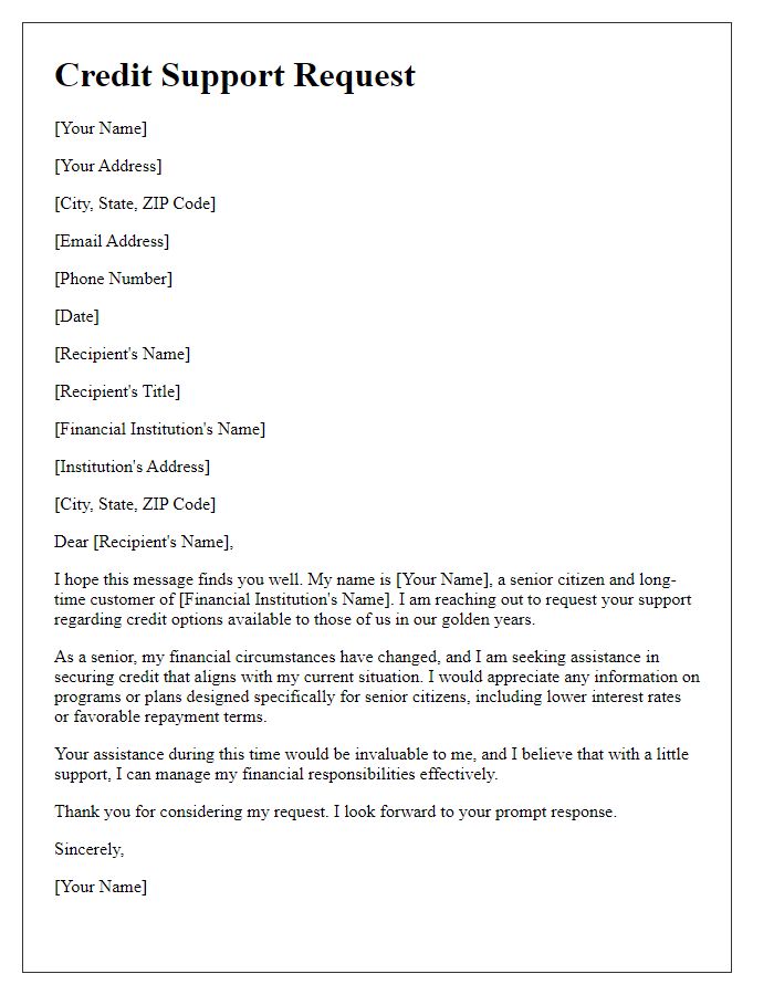 Letter template of senior citizen credit support request