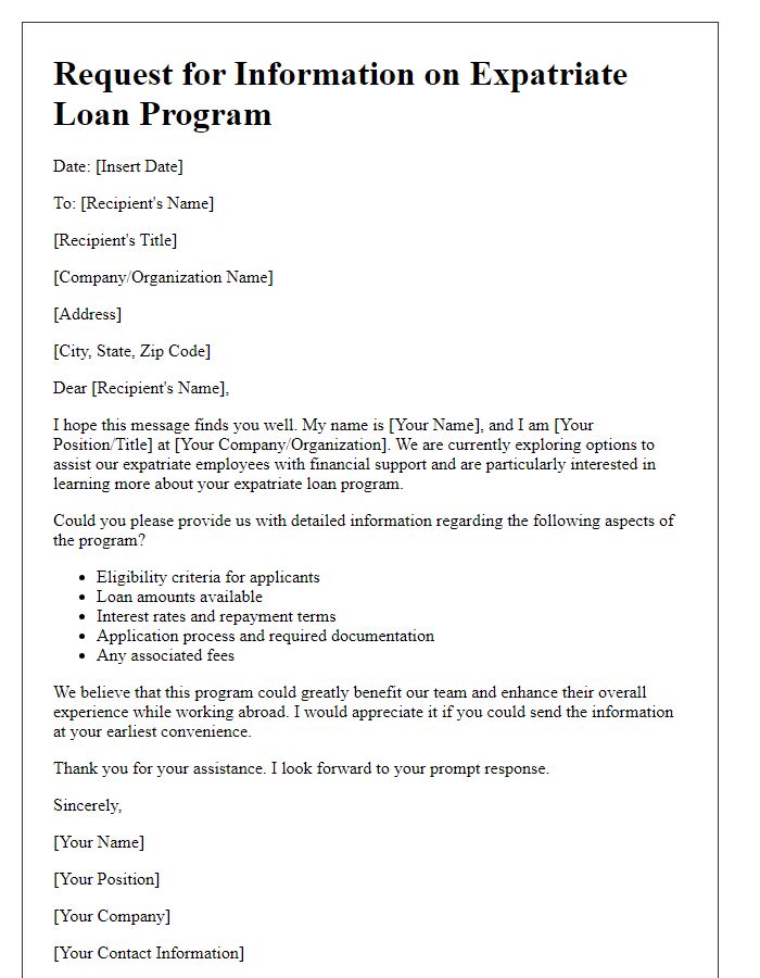 Letter template of expatriate loan program information request