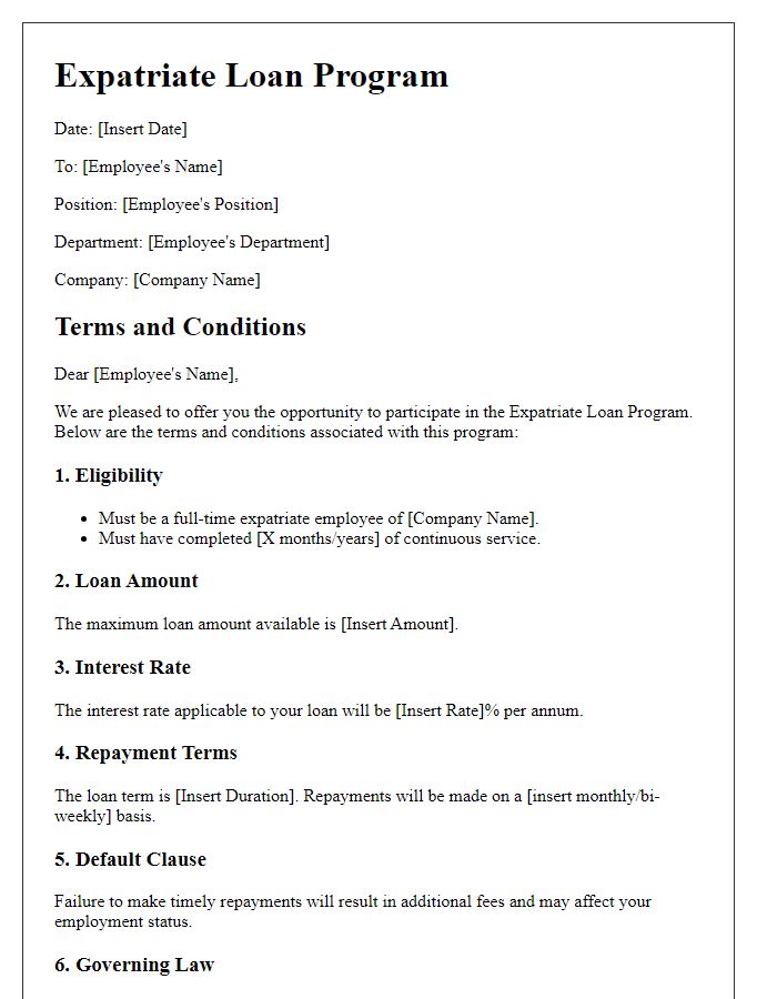 Letter template of expatriate loan program terms and conditions