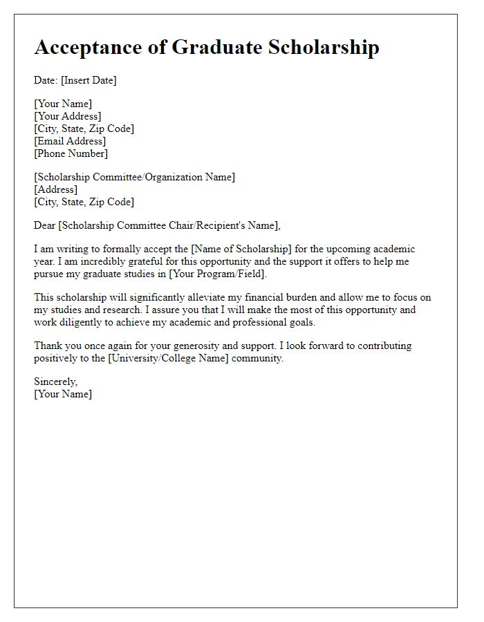 Letter template of acceptance for graduate scholarship