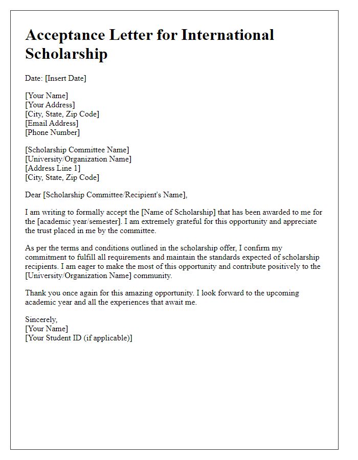 Letter template of acceptance for international scholarship