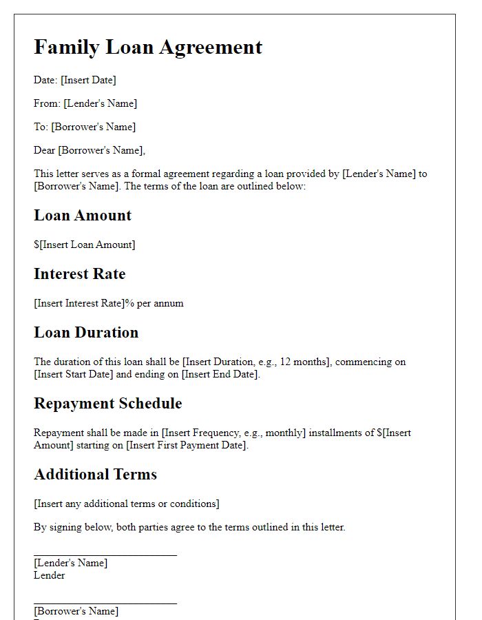 Letter template of family loan duration and interest