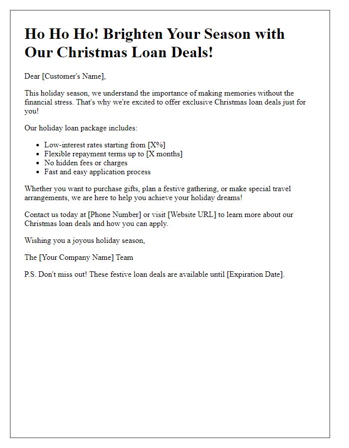 Letter template of Christmas loan deals to brighten your season