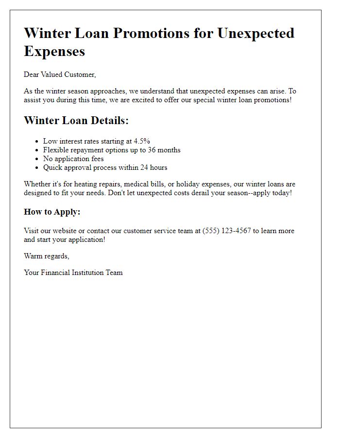 Letter template of winter loan promotions for unexpected expenses