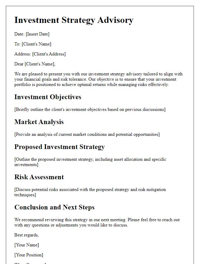 Letter template of investment strategy advisory