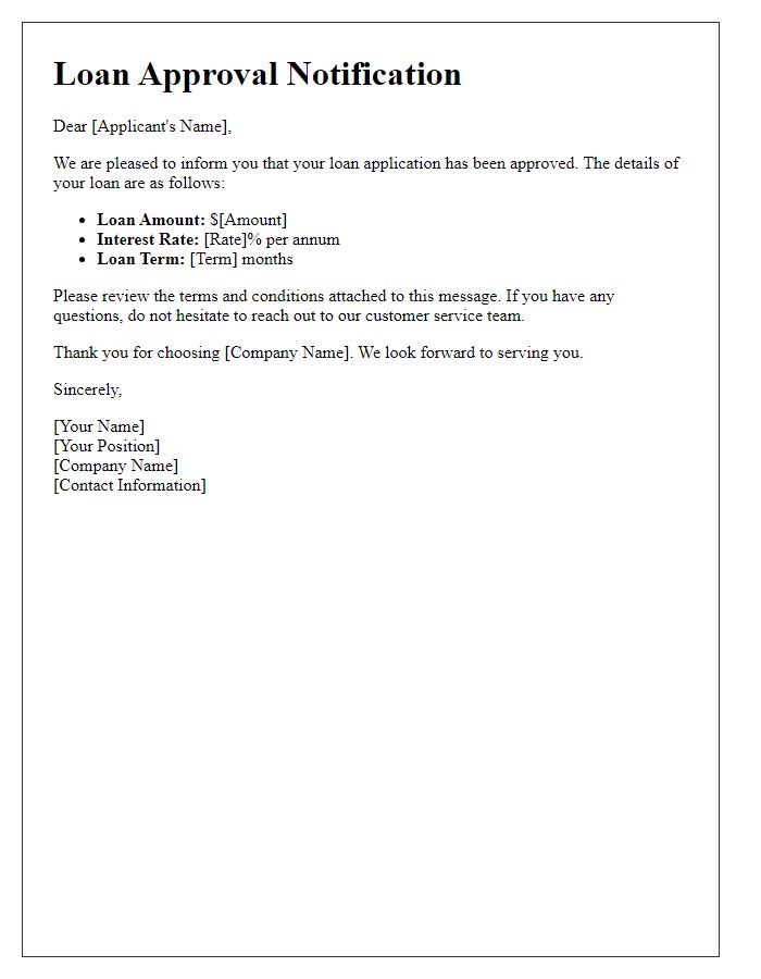 Letter template of quick loan approval message.