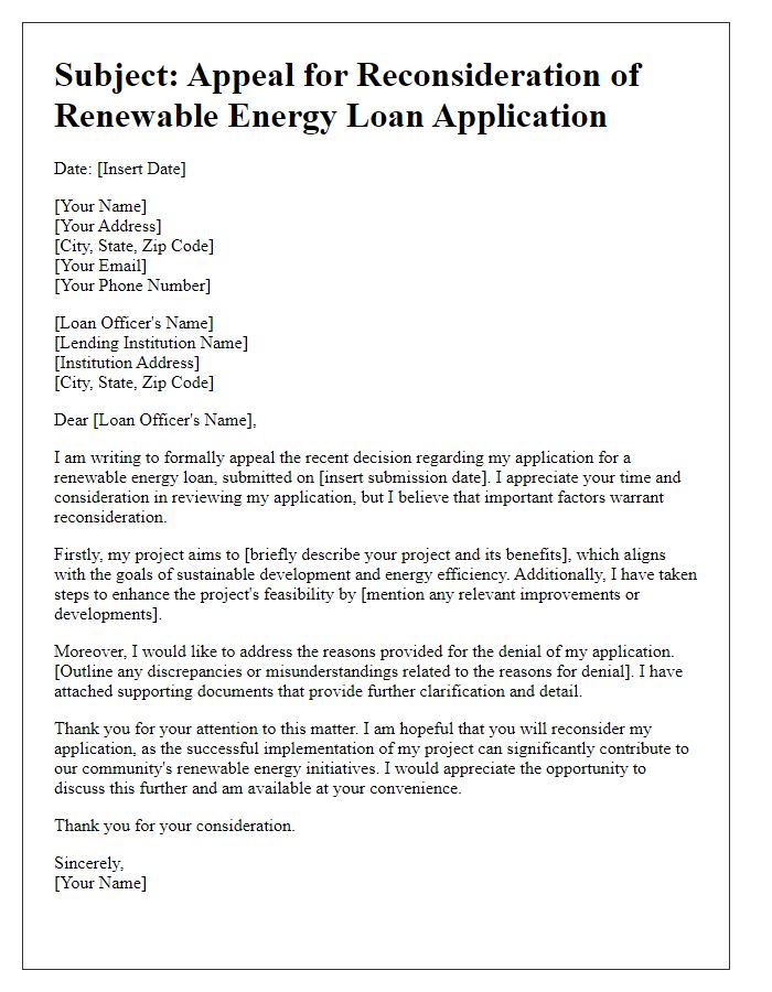 Letter template of appeal for renewable energy loan reconsideration