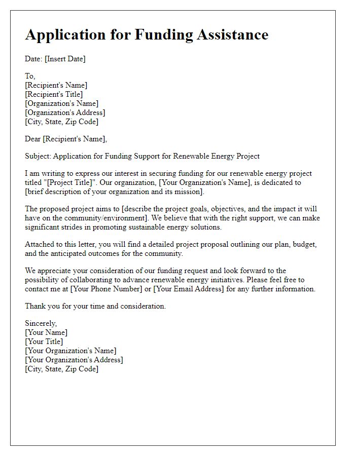 Letter template of application for renewable energy project funding