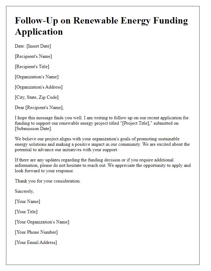 Letter template of follow-up on renewable energy funding application