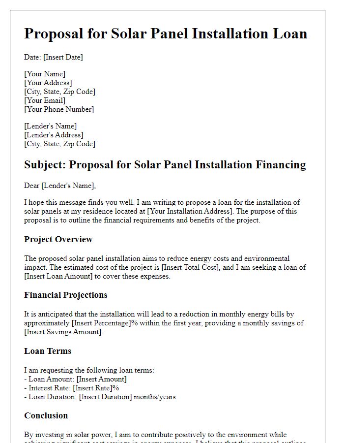 Letter template of proposal for solar panel installation loan