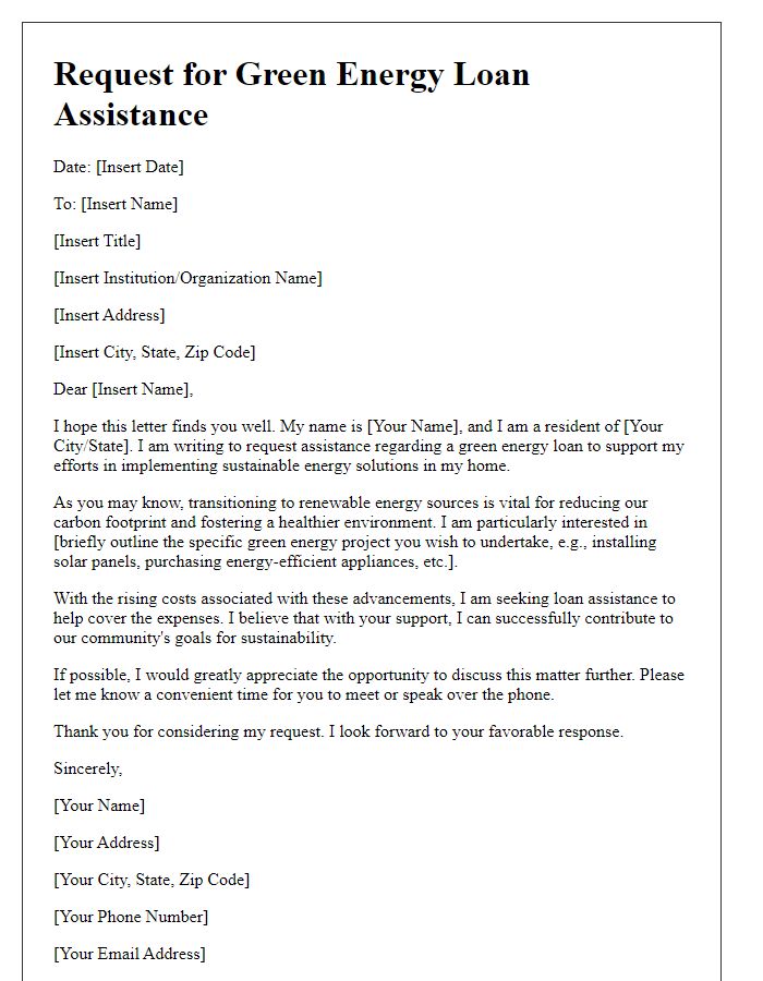 Letter template of request for green energy loan assistance