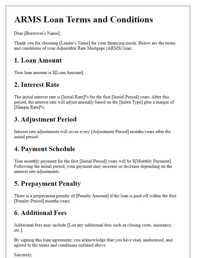 Letter template of ARMS Loan Terms and Conditions