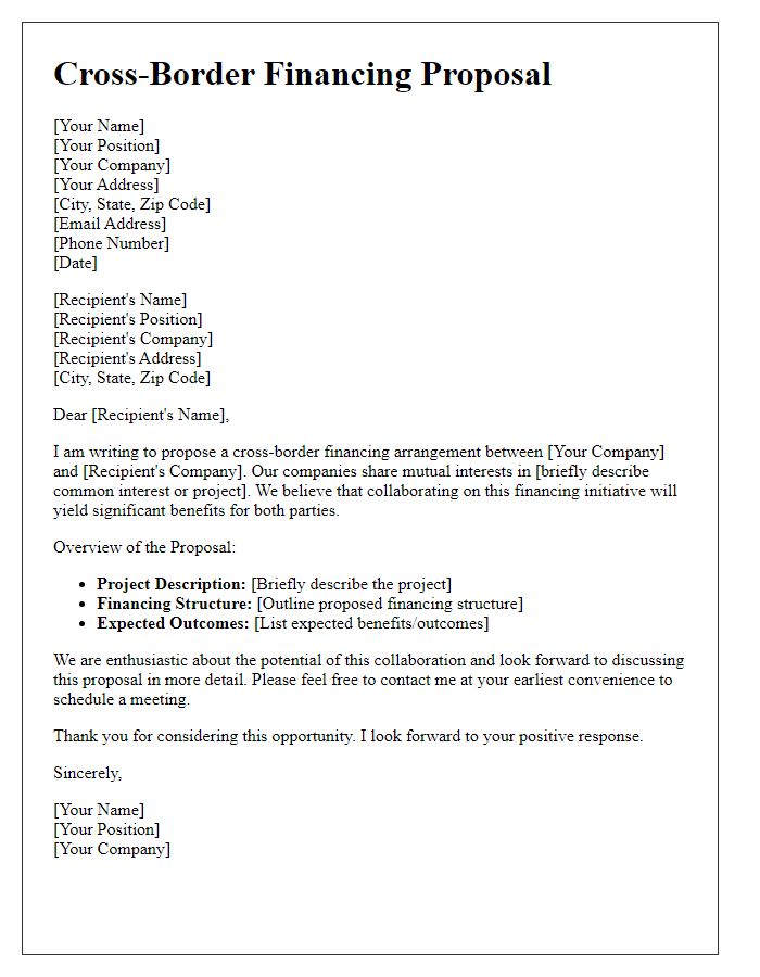 Letter template of cross-border financing proposal