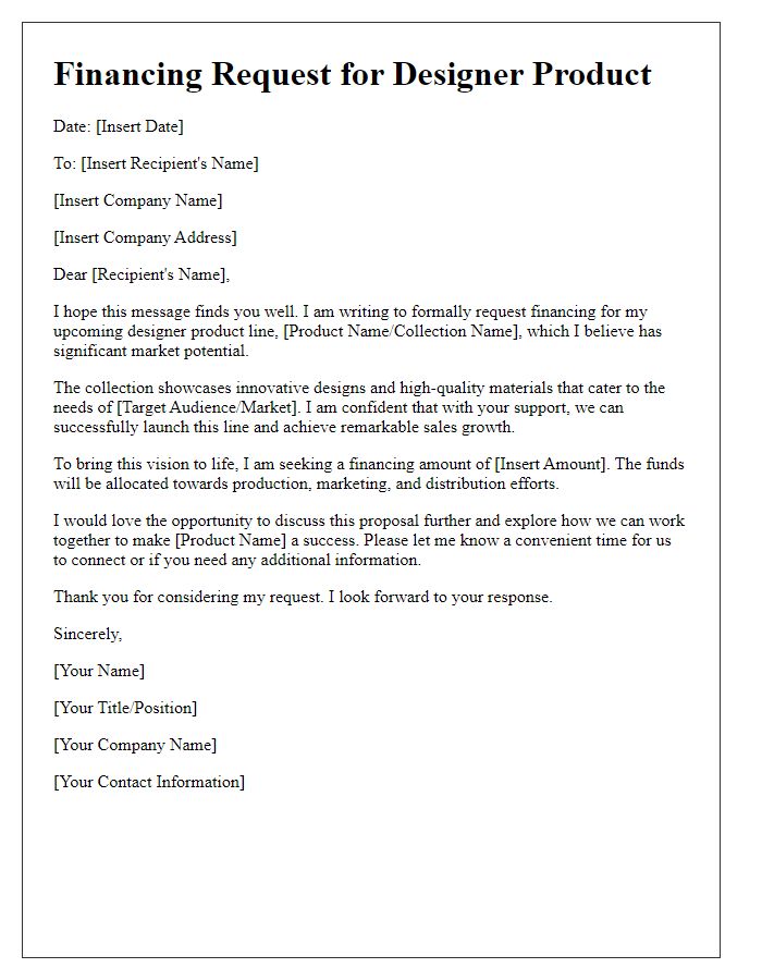 Letter template of designer product financing request