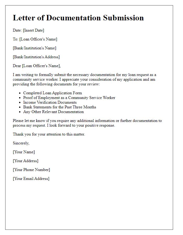 Letter template of documentation submission for community service worker loan request