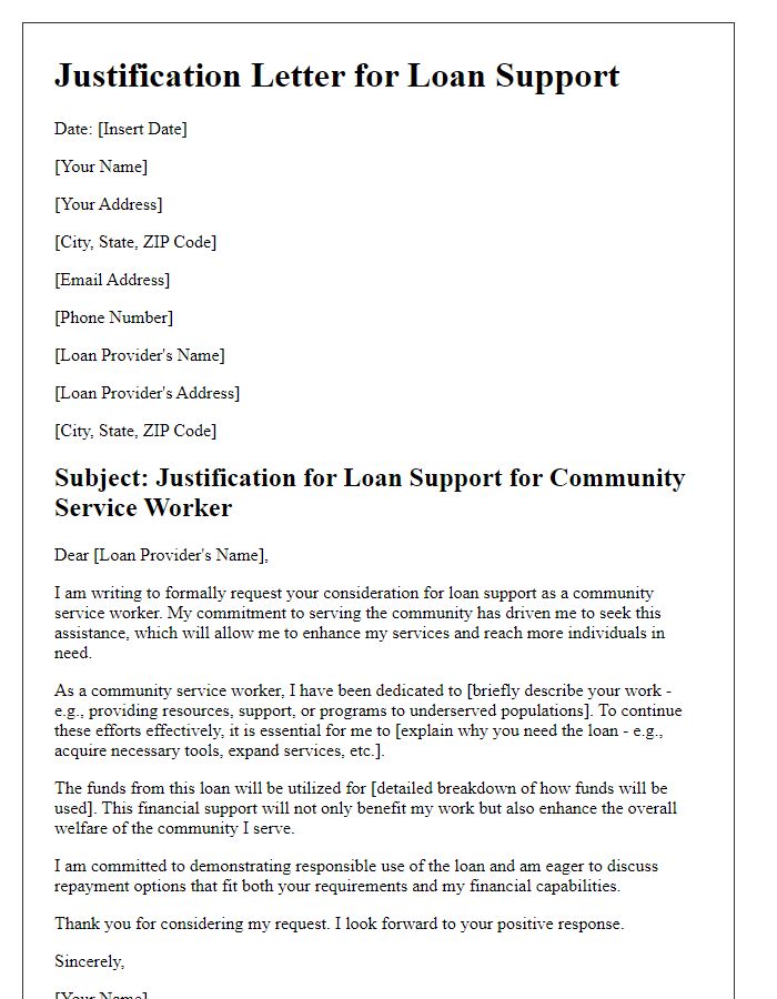 Letter template of justification for community service worker loan support