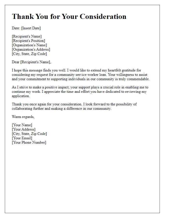 Letter template of thank you for community service worker loan consideration