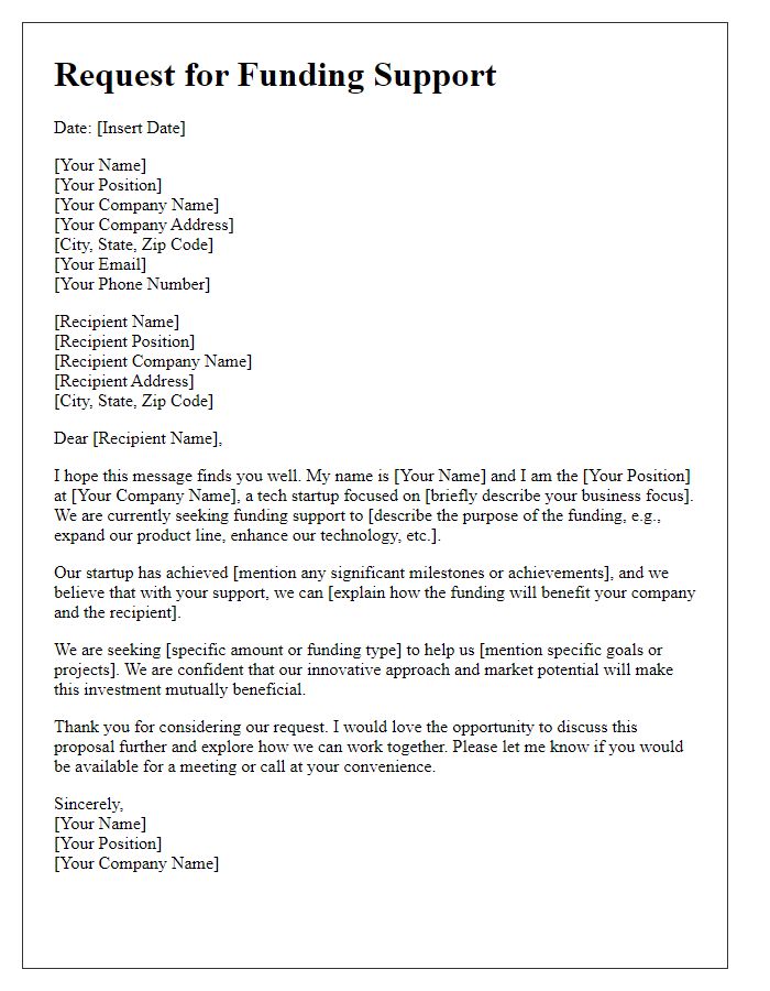 Letter template of request for tech startup funding support.