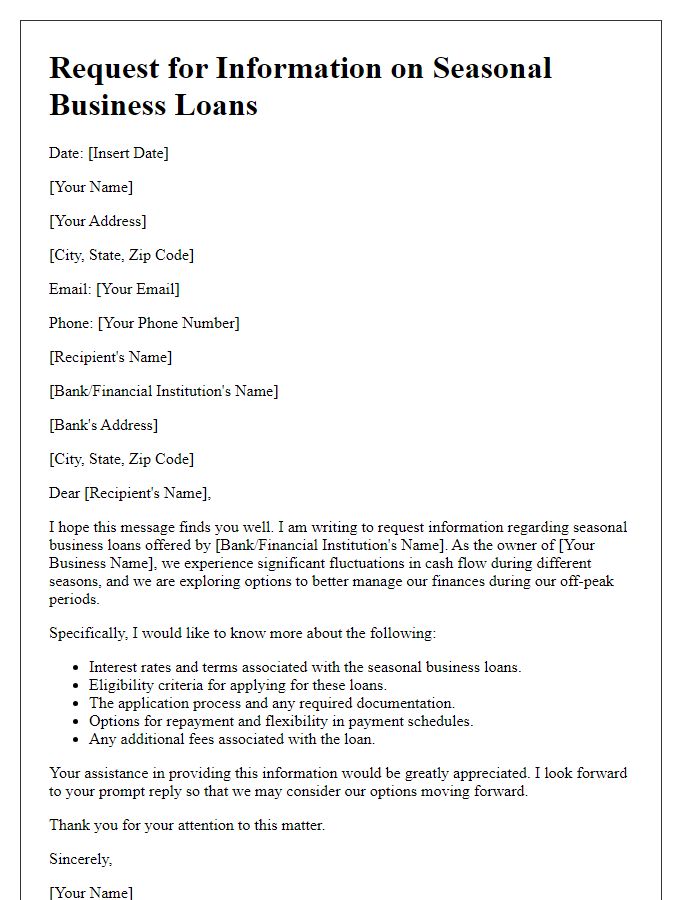 Letter template of request for information on seasonal business loans