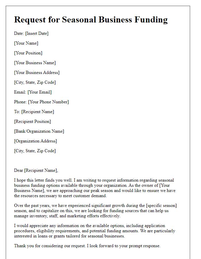 Letter template of request for seasonal business funding options