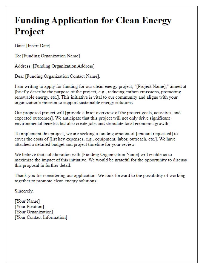 Letter template of clean energy project funding application