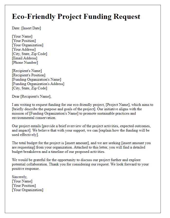 Letter template of eco-friendly project funding request