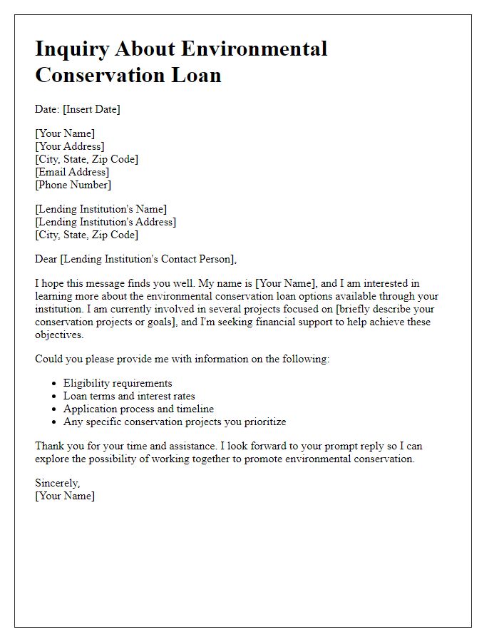 Letter template of environmental conservation loan inquiry