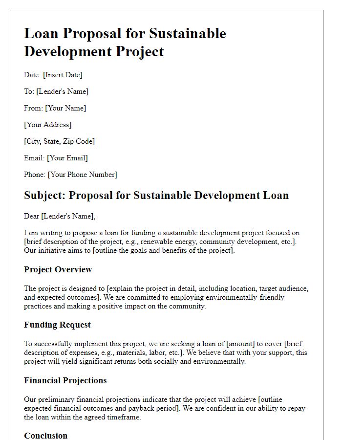 Letter template of sustainable development loan proposal