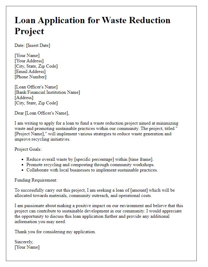 Letter template of waste reduction project loan application