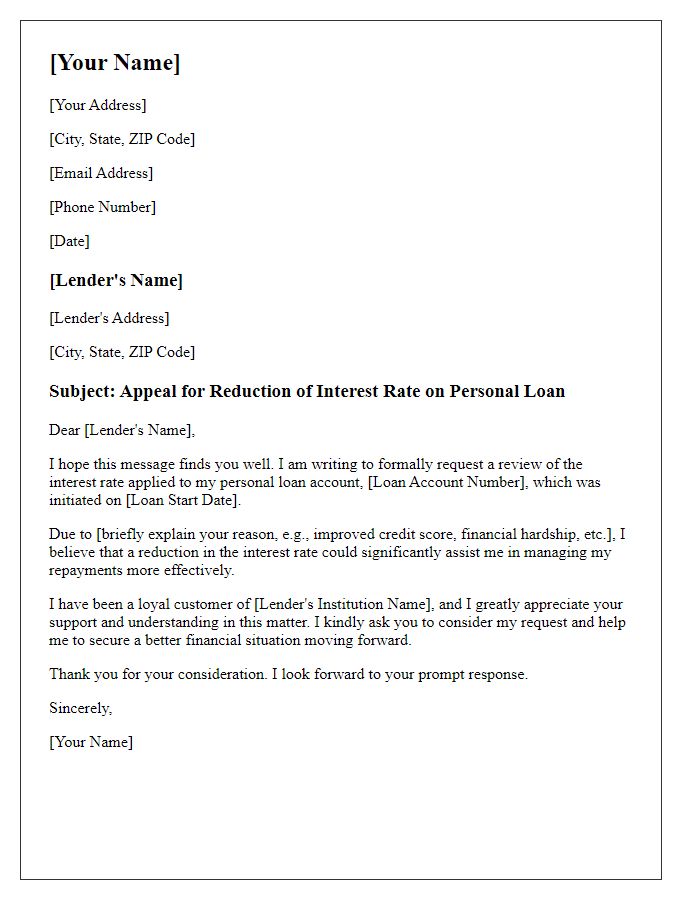 Letter template of appeal for lower interest personal loan