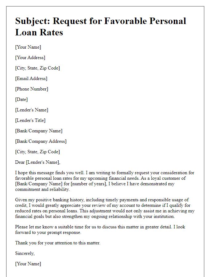 Letter template of demand for favorable personal loan rates