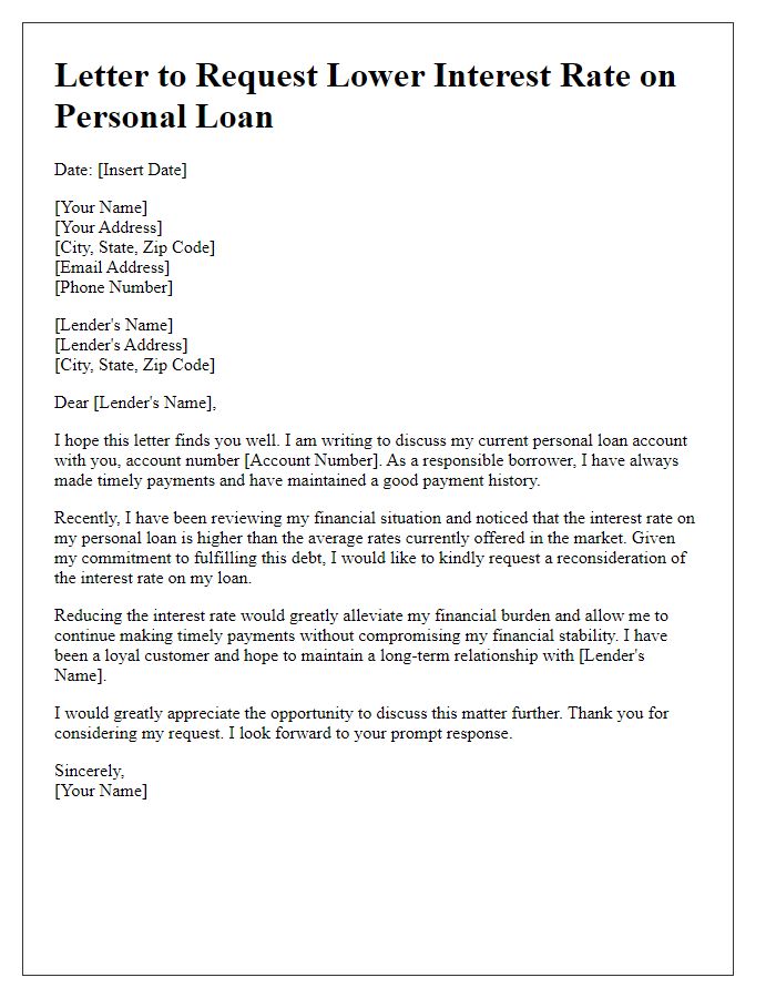 Letter template of negotiation for lower interest on personal loans