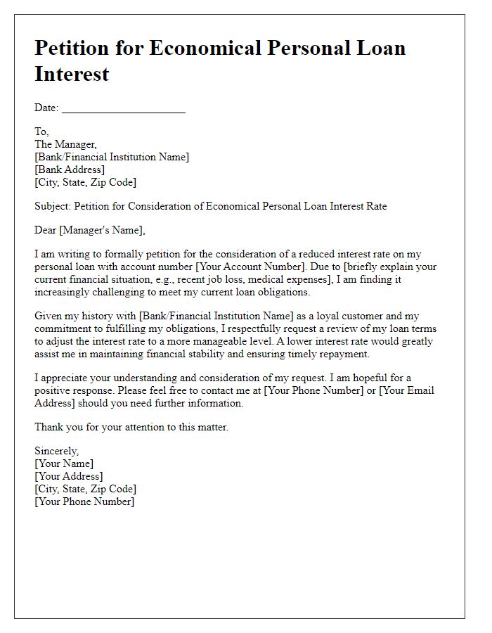 Letter template of petition for economical personal loan interest