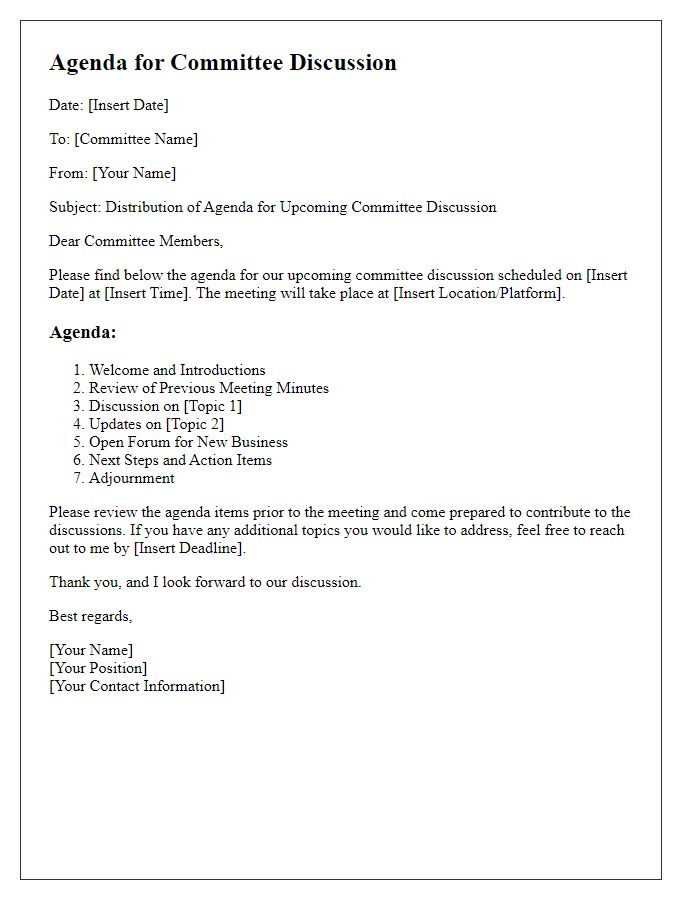 Letter template of agenda distribution for committee discussion