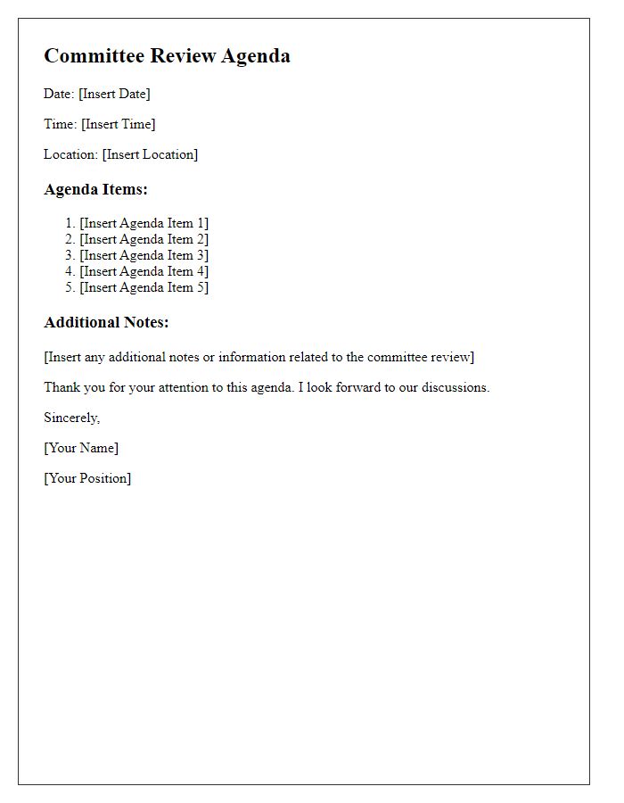 Letter template of agenda items for committee review