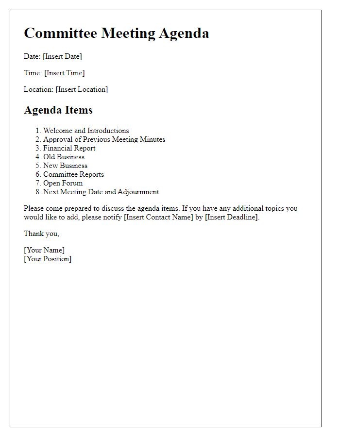 Letter template of agenda preparation for committee meeting