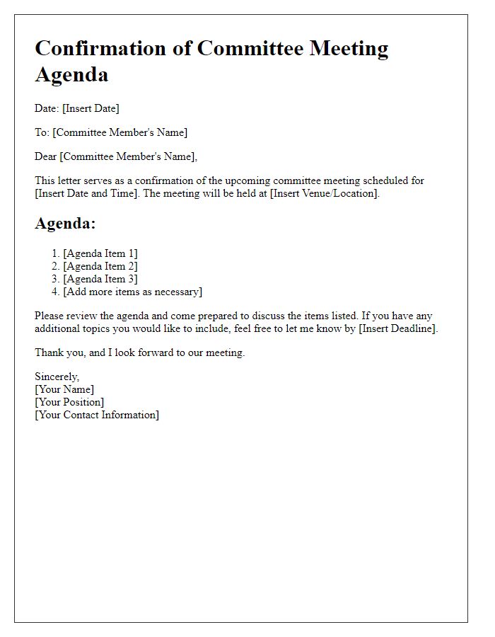 Letter template of confirmation for committee meeting agenda