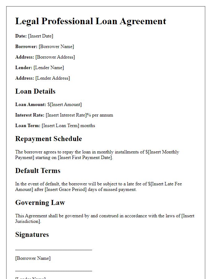 Letter template of legal professional loan agreement details