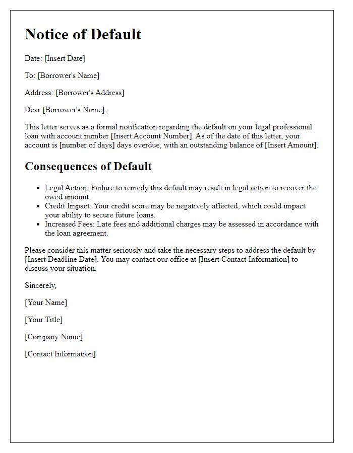 Letter template of legal professional loan default consequences