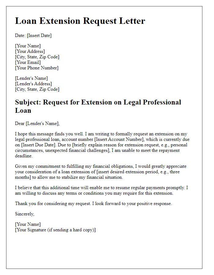 Letter template of legal professional loan extension request