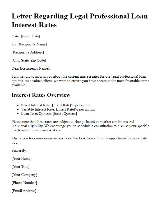 Letter template of legal professional loan interest rates