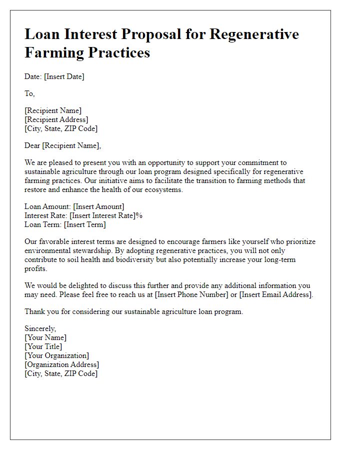 Letter template of sustainable agriculture loan interest for regenerative farming practices.