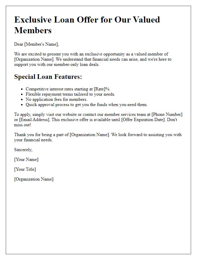 Letter template of member-only loan deals