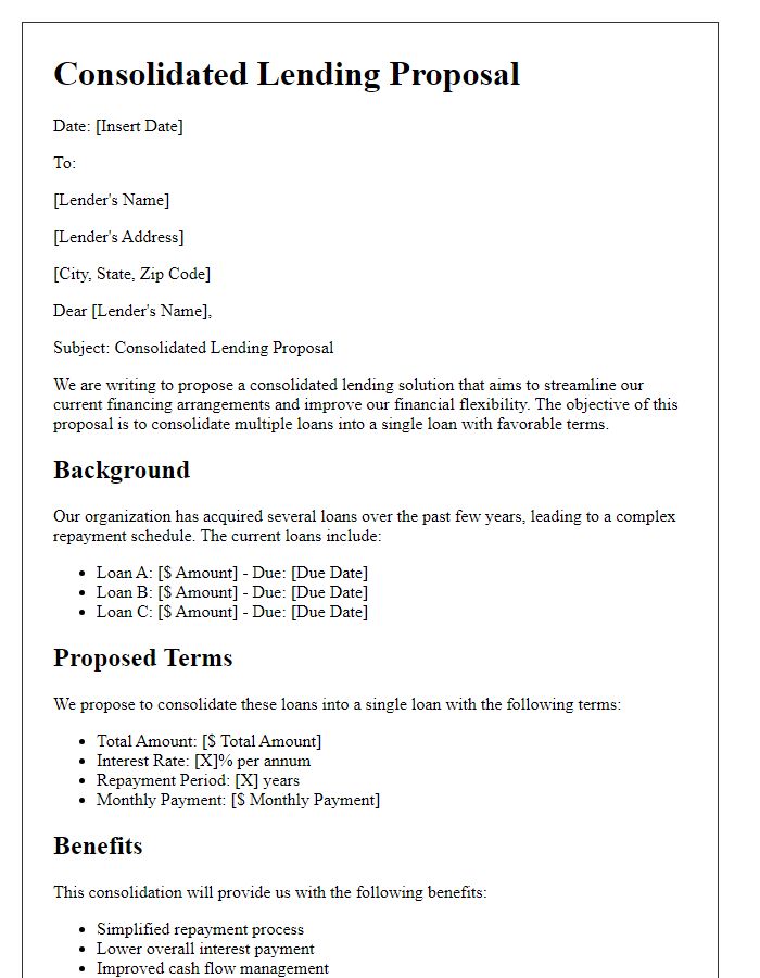 Letter template of consolidated lending proposal