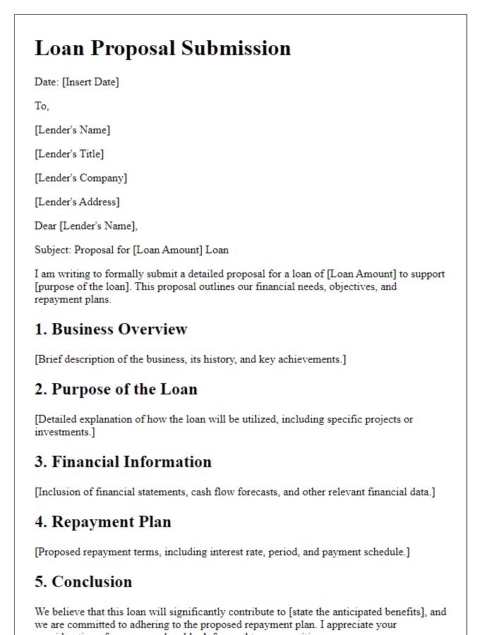 Letter template of detailed loan proposal submission