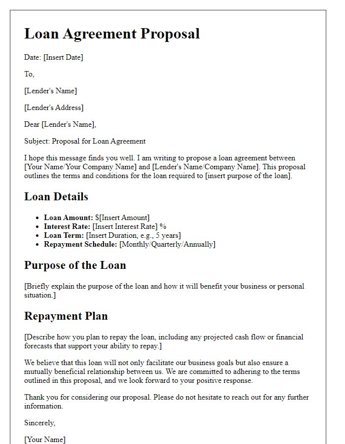 Letter template of extensive loan agreement proposal