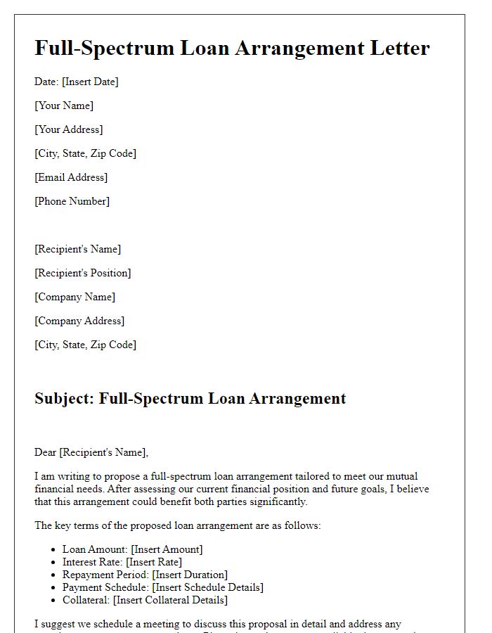 Letter template of full-spectrum loan arrangement